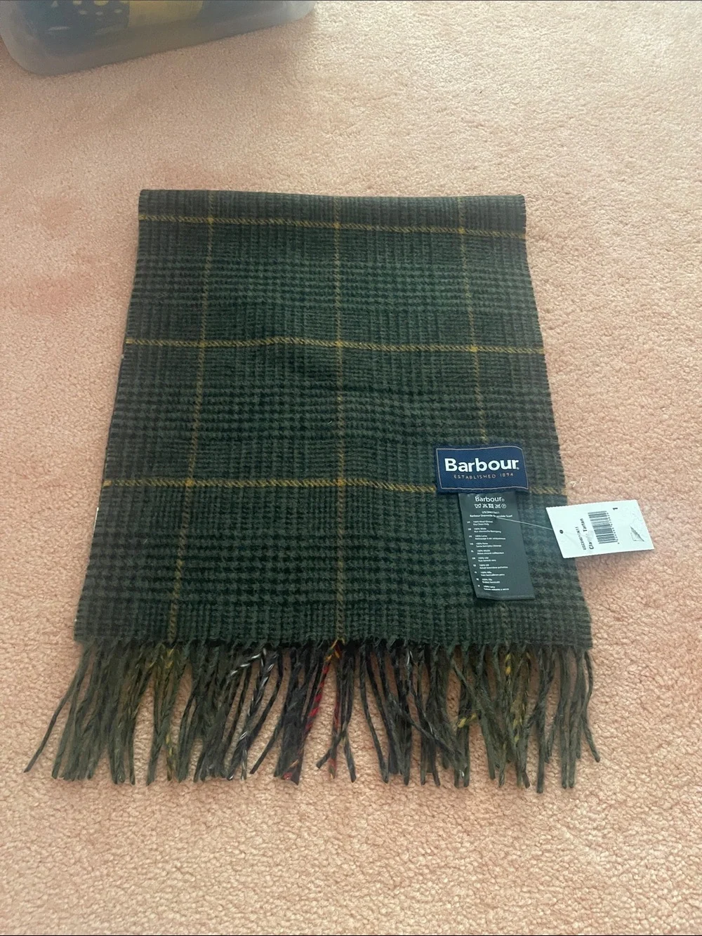 Barbour unisex Plaid Wool Scarf reversible new 100% Lamb wool